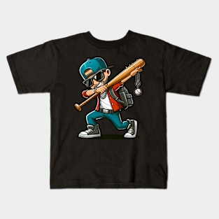 Dabbing boys sunglasses Baseball BAT girls kid gift Kids T-Shirt